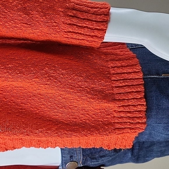 Marled Reunited Clothing 100% Cotton Knit Orange Textured 3/4 Sleeve Cardigan Sw - Picture 7 of 16